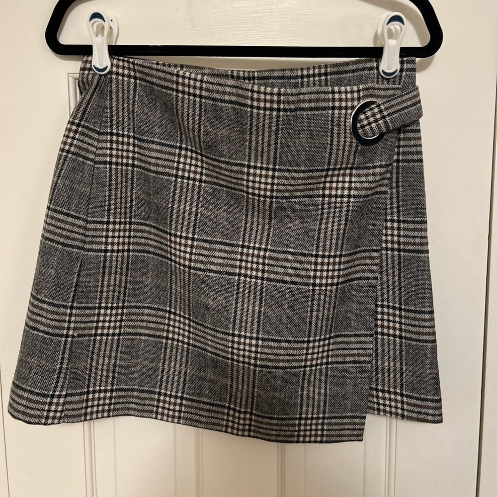 MANGO plaid faux-wrap skirt